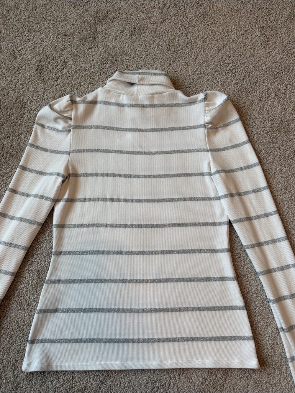 Veronica Beard Cedar Metallic Stripe Puff Sleeve Turtleneck White Long Sleeve - Picture 3 of 8